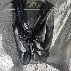 Lanvin Metallic Silver Gathered Blouse